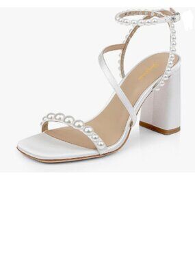 Tang'scuisins White Pearl Studded Thin Strap Sandals Open Toe Ankle Strap Shoes